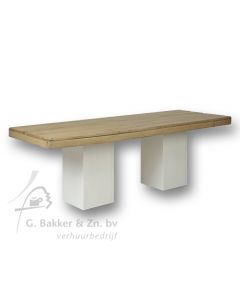 Dinertafel 220x80cm blank hout (wit onderstel)